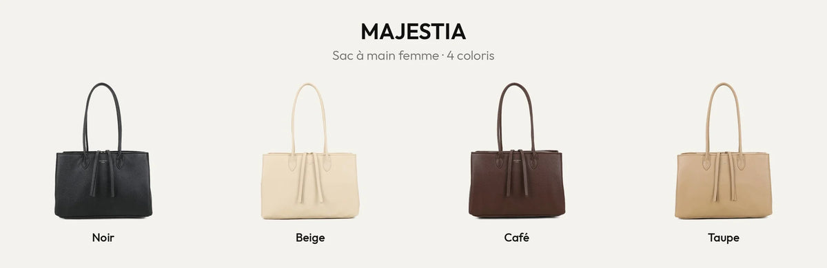 Sac à main femme Majestia en simili cuir grainé, coloris Noir, Beige, Coffee et Taupe – Gallantry Paris – réf. M-9460-1