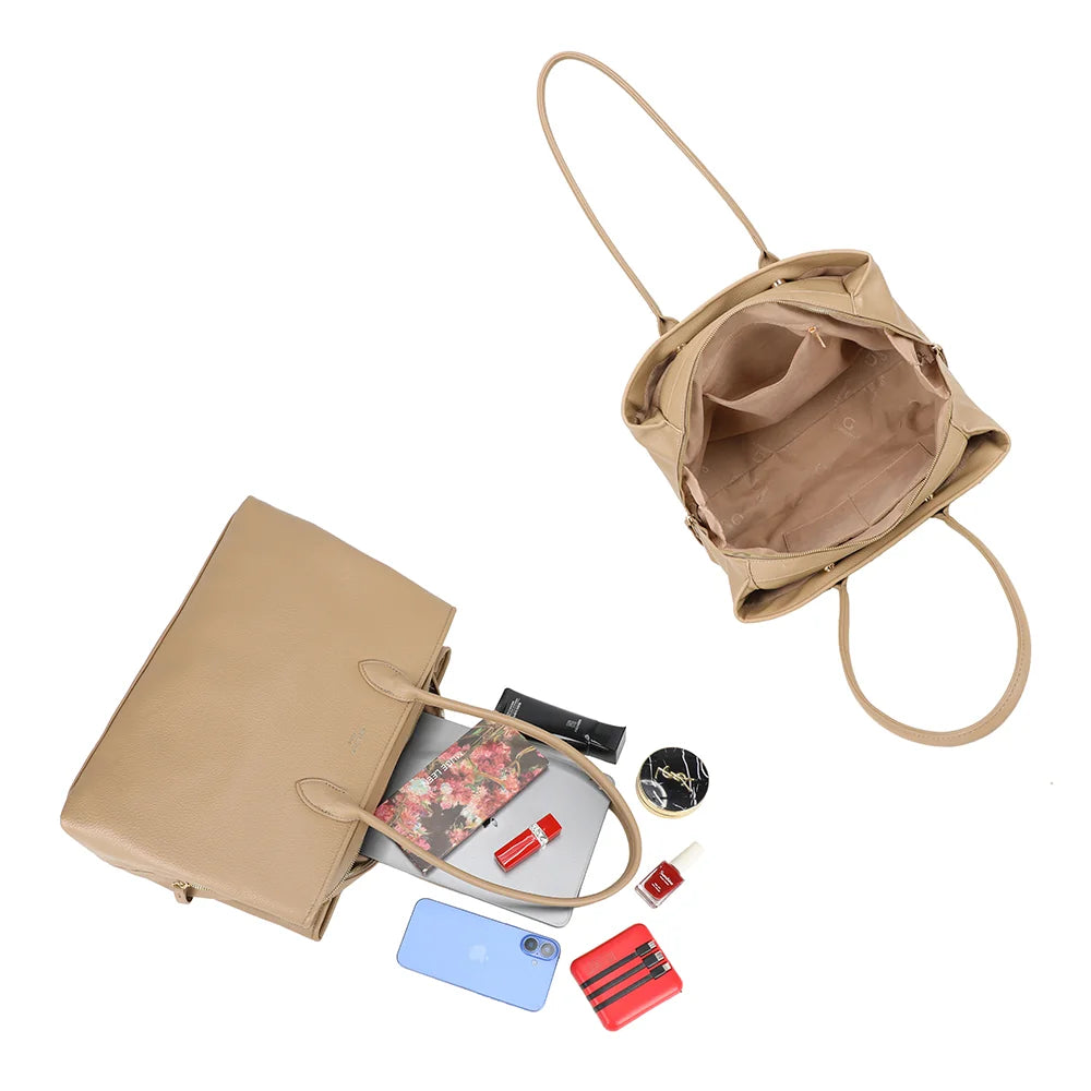 Intérieur du Majestia taupe : grand compartiment zippé et poche intérieure pour vos essentiels – réf. M-9460-1