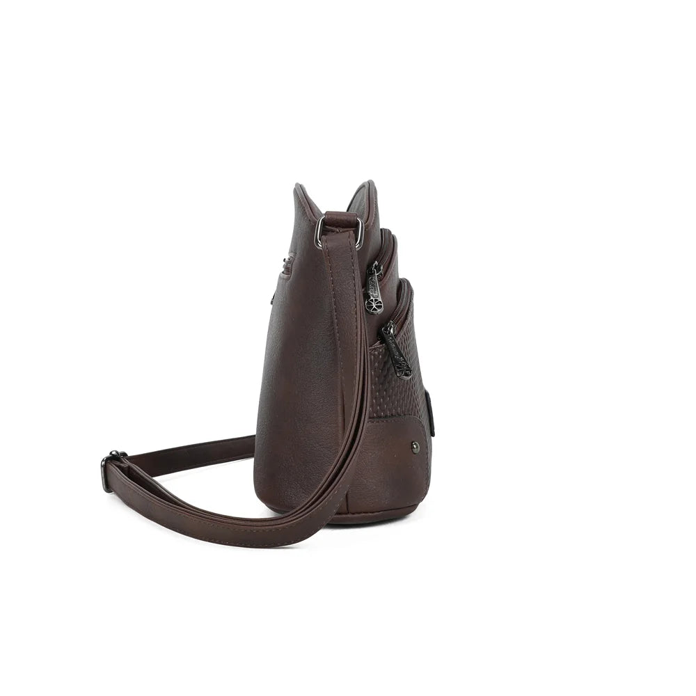 Profil du Marceau café : volume compact de 12 cm de profondeur et bandoulière réglable – réf. M-9263-5
