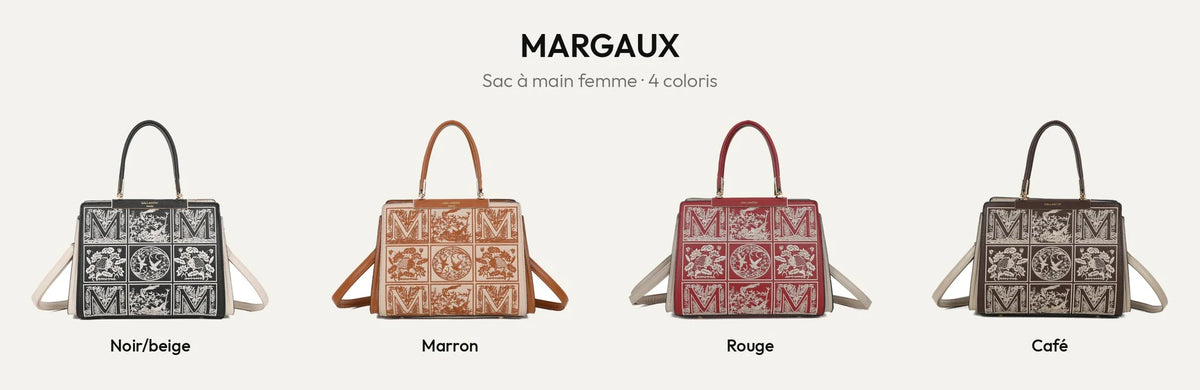 Sac à main femme Margaux brodé en 4 coloris : Noir/Beige, Marron, Red et Coffee – Gallantry Paris – réf. DQ-8698