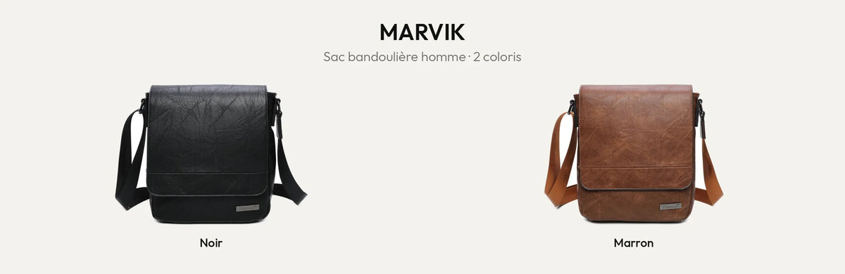 Sac bandoulière homme Marvik en simili cuir vieilli, coloris noir et marron – Gallantry Paris – réf. KJ-6730