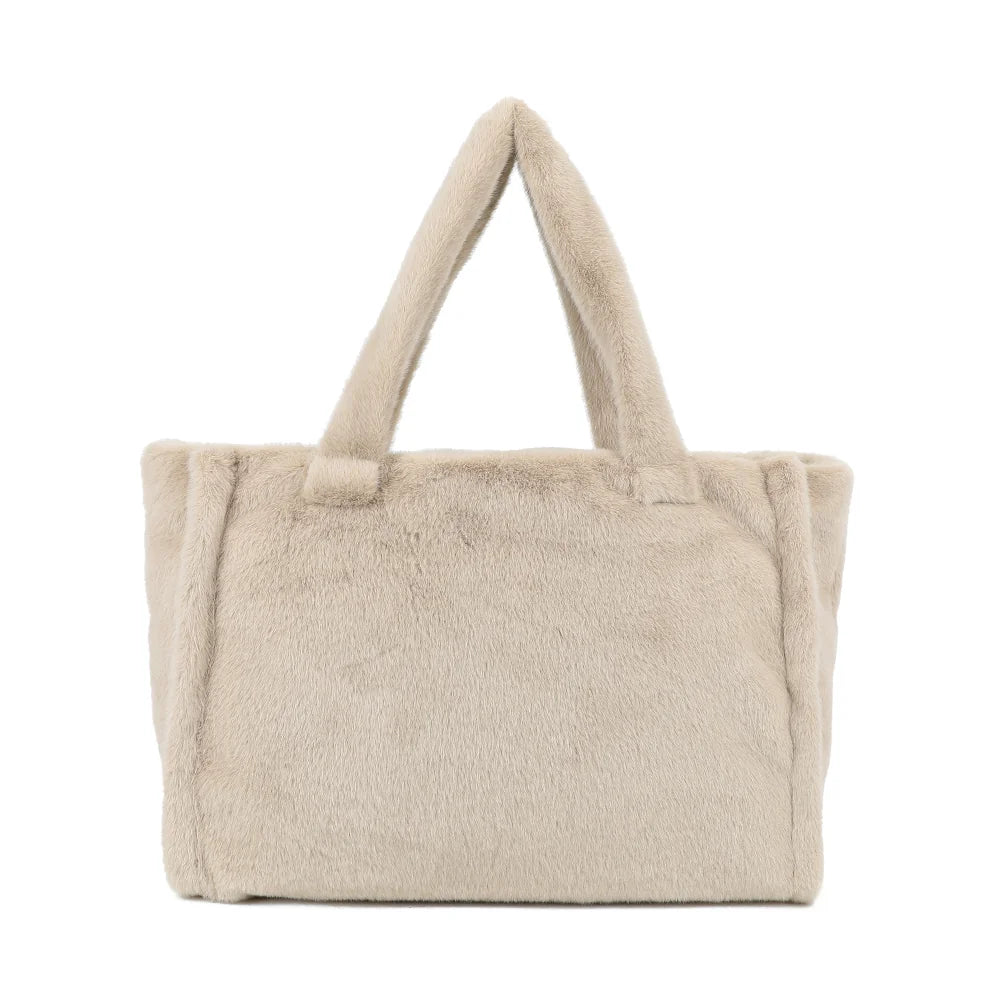 Dos du cabas Mélya khaki/beige, même fausse fourrure moelleuse que sur la façade – réf. DG-5802