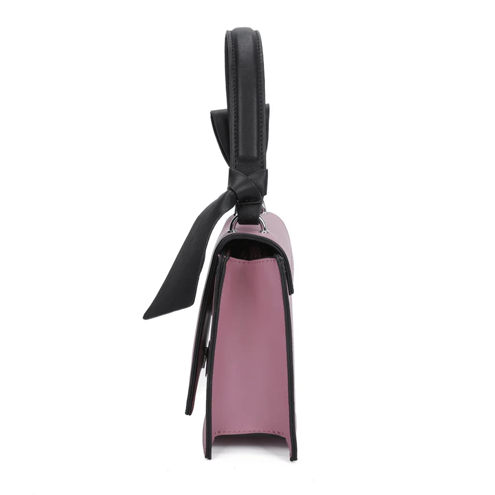 Profil du Mignonne rose : format compact de 7 cm de profondeur et nœud noir tombant sur le côté – réf. R-1551