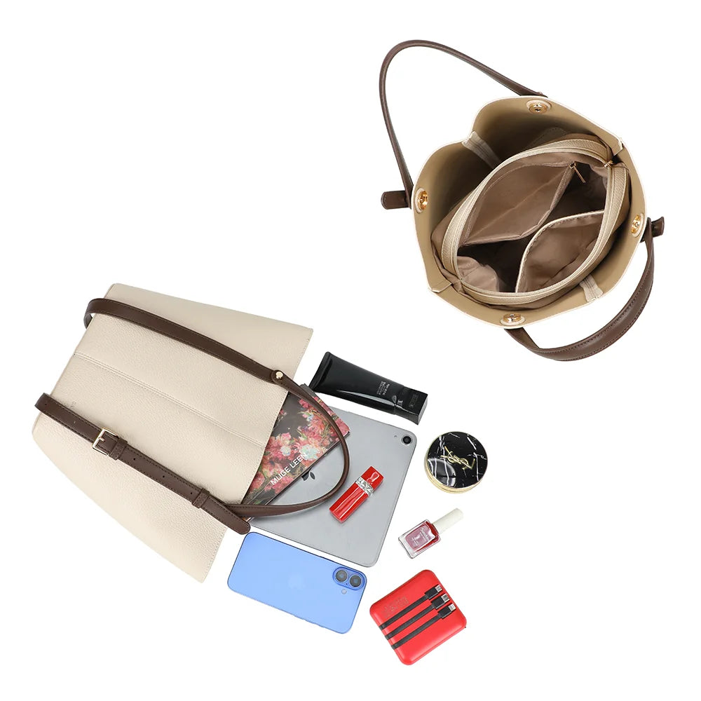 Intérieur du Milan Élégance beige/coffee : compartiment zippé, poche et place pour une tablette – réf. G-7508