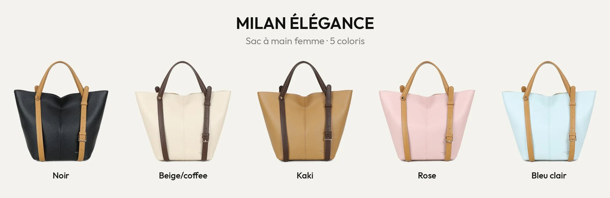 Sac à main bicolore Milan Élégance en noir, beige, khaki, rose et bleu clair – Gallantry Paris – réf. G-7508