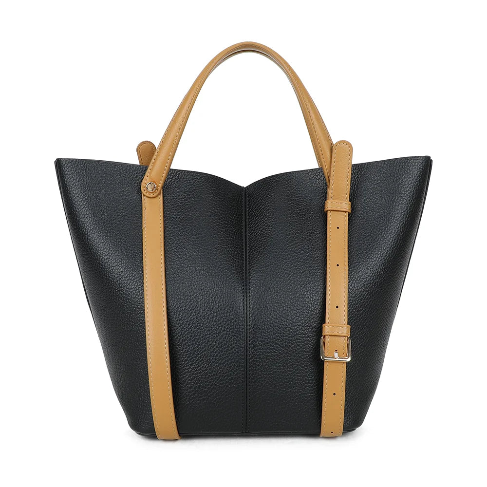 Dos du Milan Élégance noir, simili cuir grainé et sangle contrastée qui encadre le sac – réf. G-7508