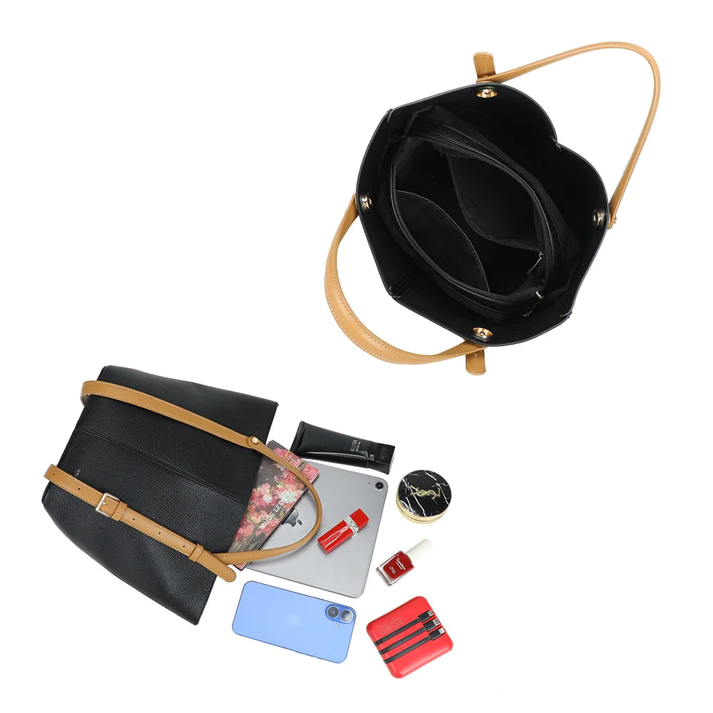 Intérieur du Milan Élégance noir : compartiment zippé, poche et place pour une tablette – réf. G-7508