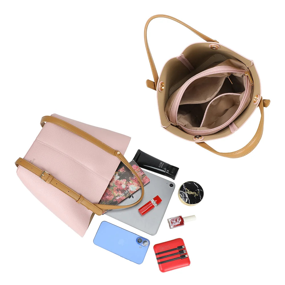 Intérieur du Milan Élégance rose : compartiment zippé, poche et place pour une tablette – réf. G-7508