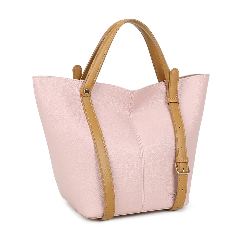 Milan Élégance rose de trois quarts : silhouette évasée et sangle ajustable à boucle dorée – réf. G-7508