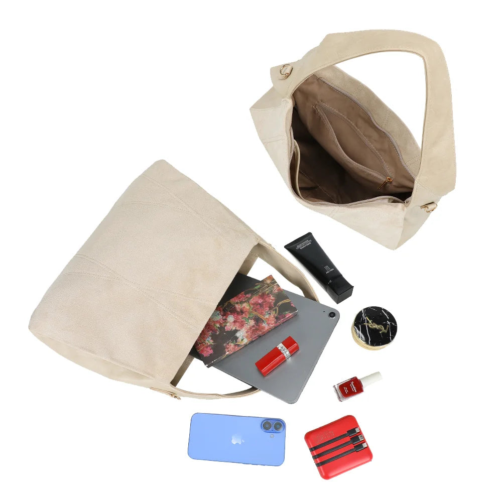 Intérieur du Milano beige : grand compartiment, poche zippée et poches plaquées pour téléphone – réf. HS-43002