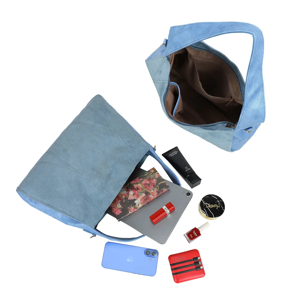 Intérieur du Milano bleu clair : grand compartiment, poche zippée et poches plaquées pour téléphone – réf. HS-43002