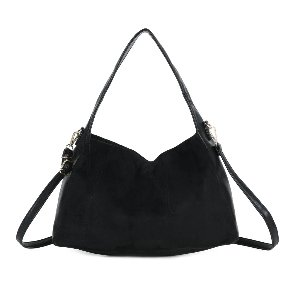 Dos du sac Milano noir, façade suédée et anse d’épaule unique au tombé naturel – réf. HS-43002