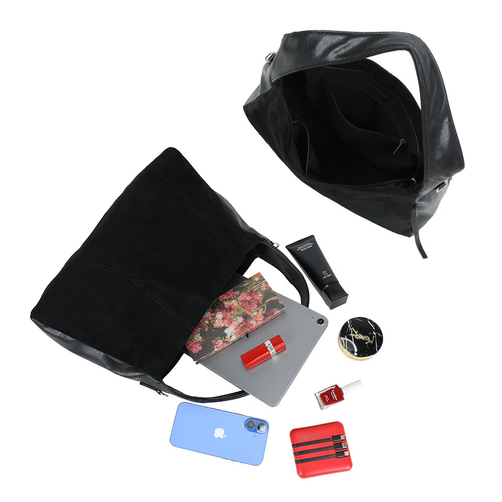 Intérieur du Milano noir : grand compartiment, poche zippée et poches plaquées pour téléphone – réf. HS-43002