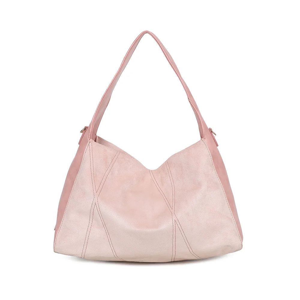 Dos du sac Milano rose, façade suédée et anse d’épaule unique au tombé naturel – réf. HS-43002