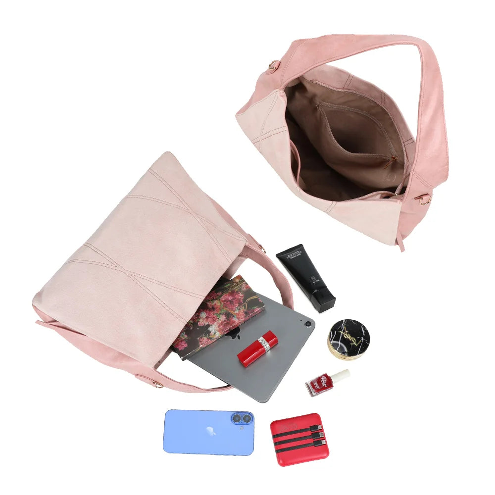 Intérieur du Milano rose : grand compartiment, poche zippée et poches plaquées pour téléphone – réf. HS-43002