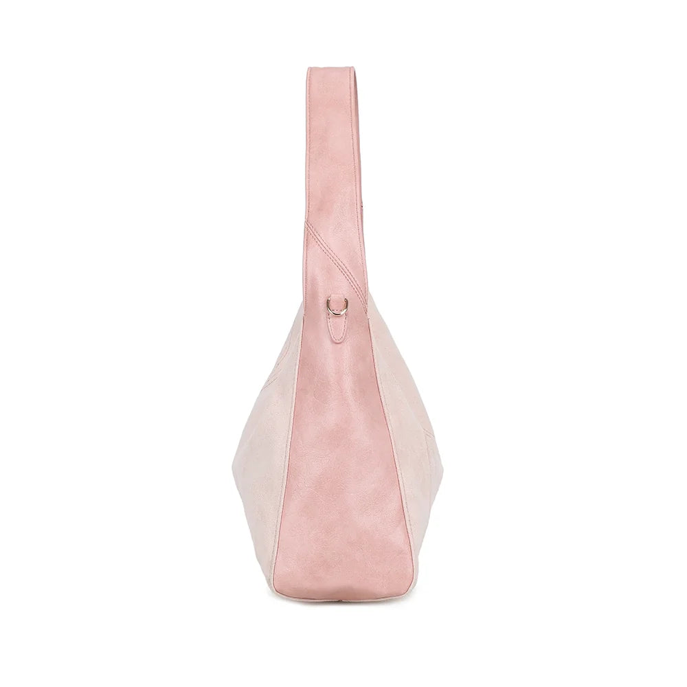 Profil du Milano rose : côté lisse et anneau métallique pour fixer la bandoulière réglable – réf. HS-43002