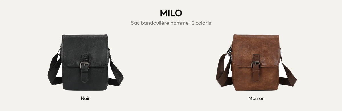 Sac bandoulière homme Milo en simili cuir grainé, coloris noir et marron – Gallantry Paris – réf. Z-83073