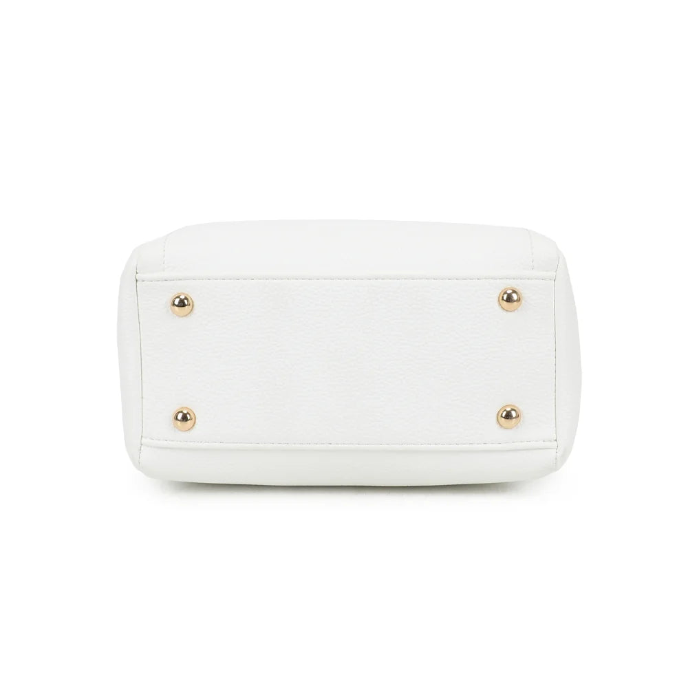 Dessous du Mini Boston Élégance blanc, fond structuré en simili cuir grainé – réf. KJ-62060