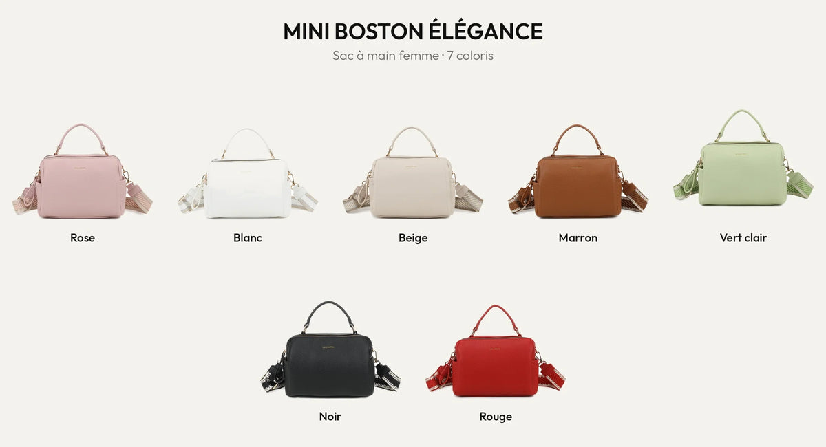 Mini Boston Élégance, petit sac à main femme en simili cuir grainé, en 7 coloris – Gallantry Paris – réf. KJ-62060