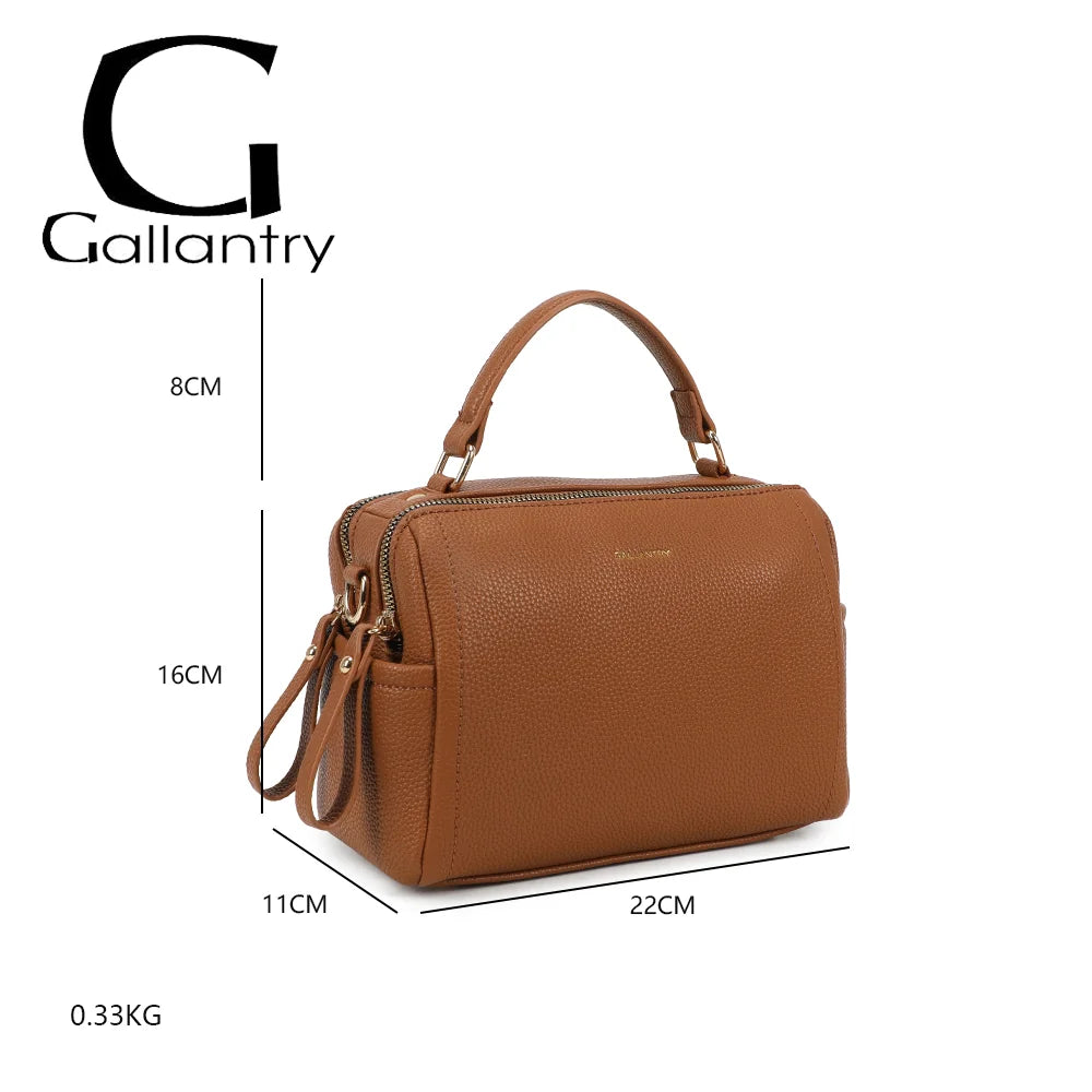 Dimensions du Mini Boston Élégance marron : 22 × 11 × 16 cm, poignée de 8 cm, poids 0,33 kg – réf. KJ-62060