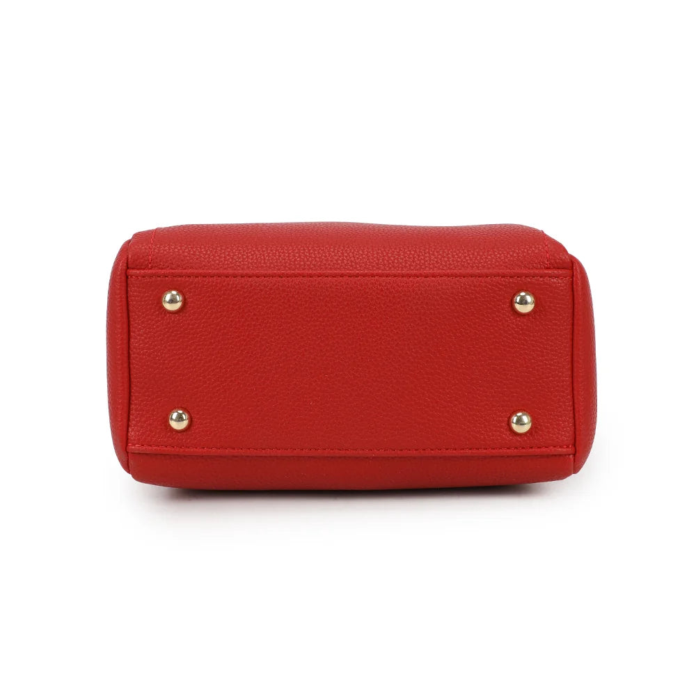 Dessous du Mini Boston Élégance rouge, fond structuré en simili cuir grainé – réf. KJ-62060