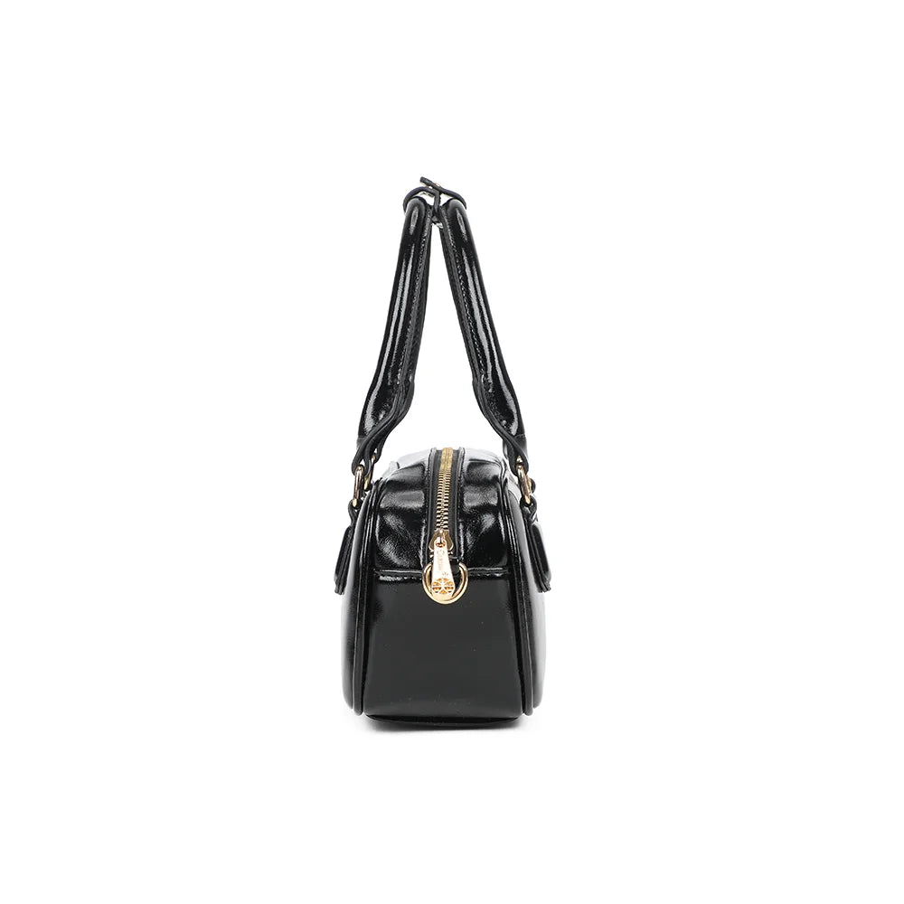 Profil du Mini Glossy noir : 9 cm de profondeur et mousqueton doré pour accrocher la bandoulière – réf. A-9126