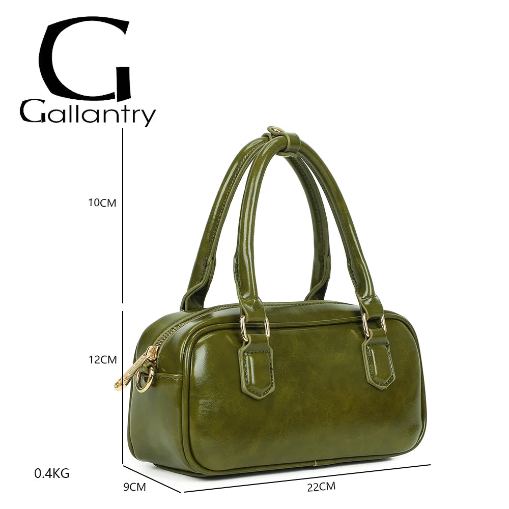 Dimensions du Mini Glossy vert : 22 × 9 × 12 cm, anses de 10 cm de hauteur, poids 0,4 kg – réf. A-9126