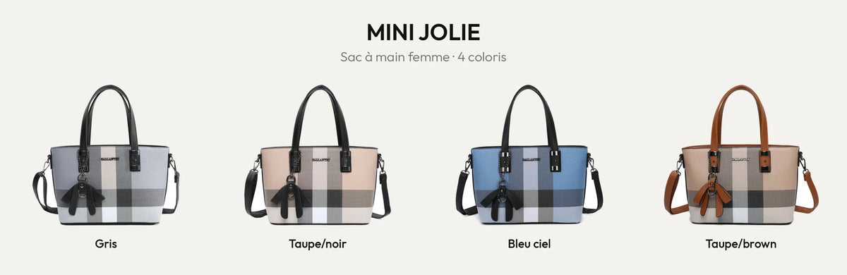 Le sac à main Mini Jolie à carreaux en coloris Gris, Taupe/Noir, Bleu Ciel et Taupe/Brown – Gallantry Paris – réf. M-9329-6