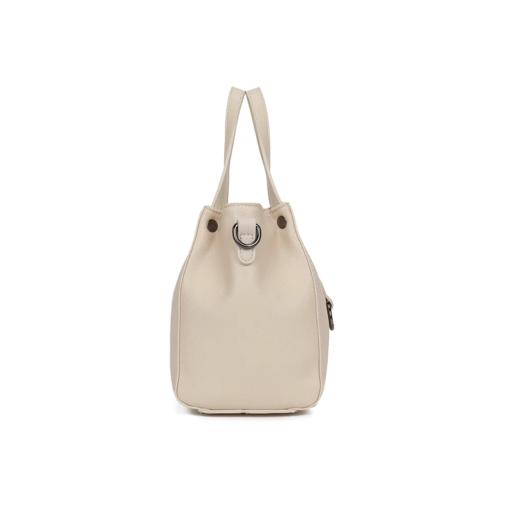 Profil du Mini Léna beige : 12 cm de profondeur et anneau latéral pour la bandoulière amovible – réf. R-1692-2