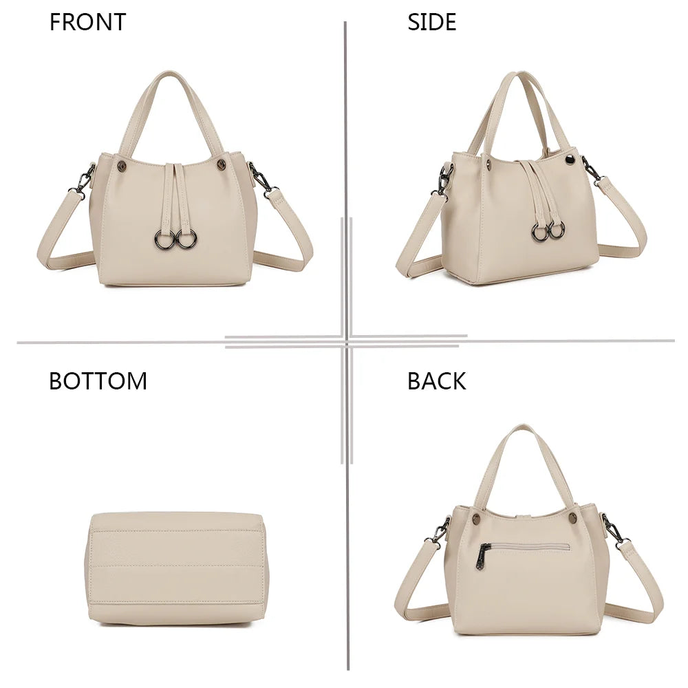 Mini Léna beige sous quatre angles : face, profil, dessous et dos de ce petit sac zippé – réf. R-1692-2