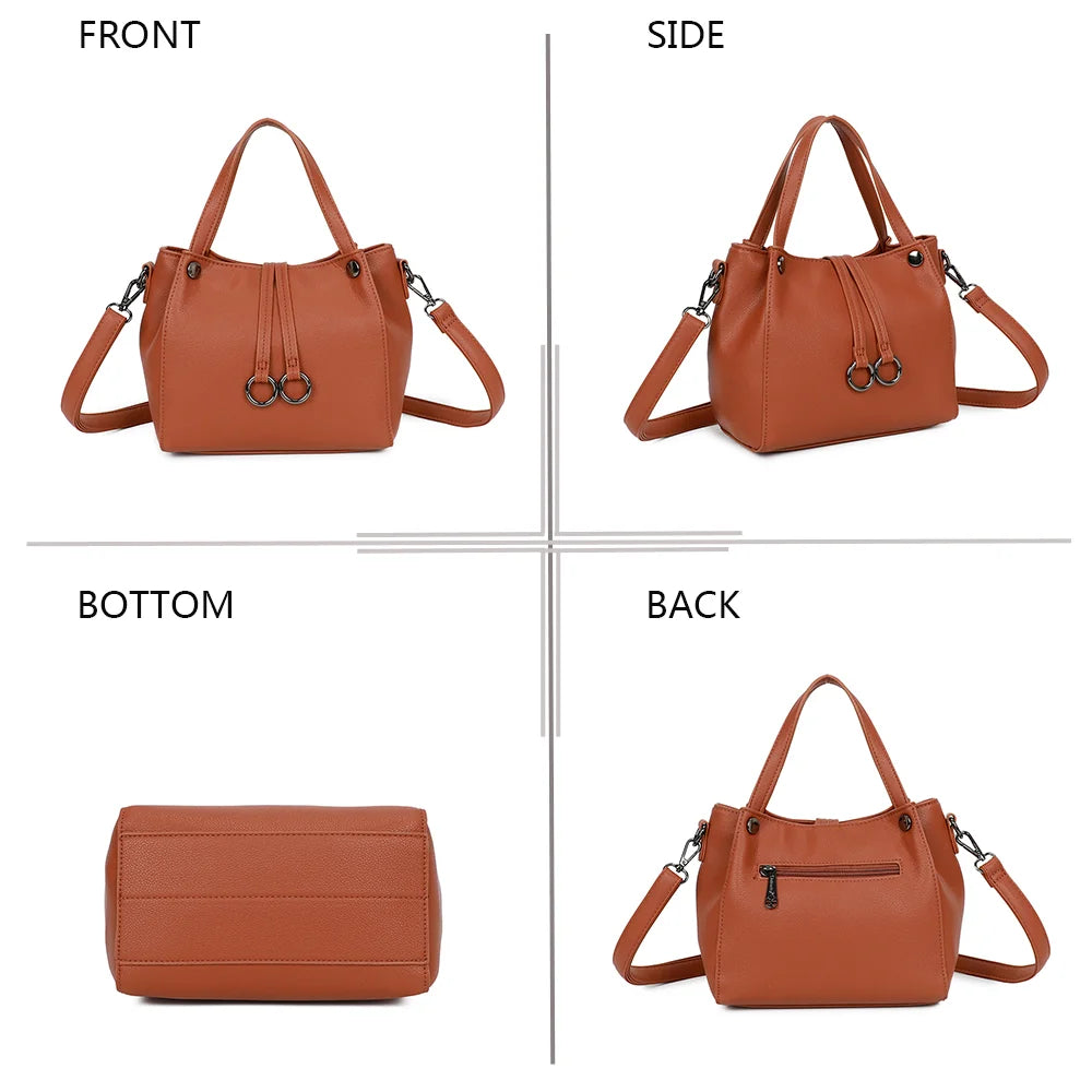 Mini Léna camel sous quatre angles : face, profil, dessous et dos de ce petit sac zippé – réf. R-1692-2