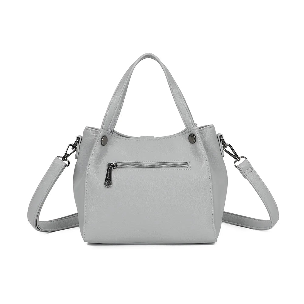 Dos du Mini Léna gris, surface grainée lisse et deux poignées cousues aux surpiqûres apparentes – réf. R-1692-2