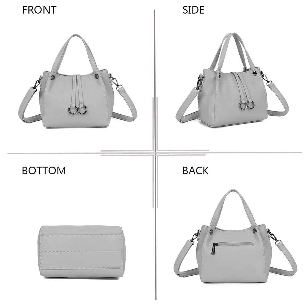 Mini Léna gris sous quatre angles : face, profil, dessous et dos de ce petit sac zippé – réf. R-1692-2