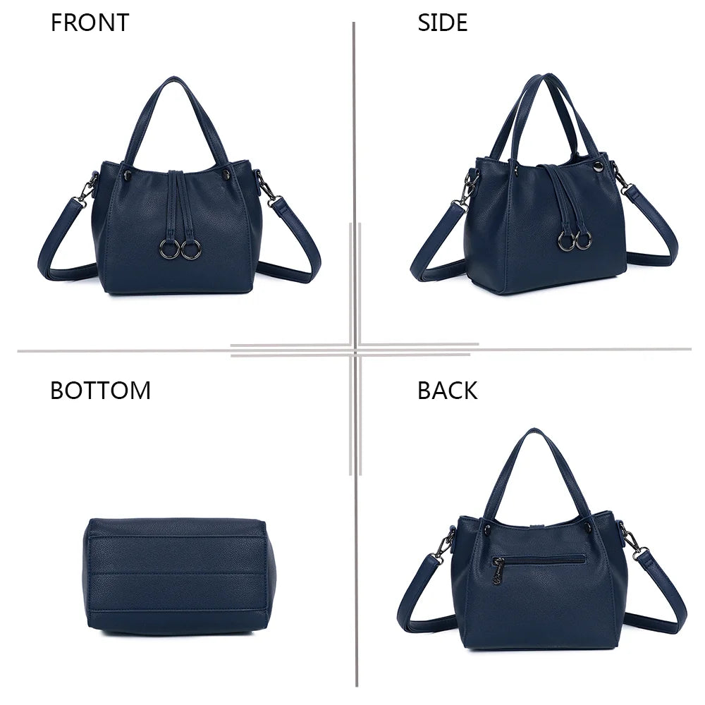 Mini Léna marine sous quatre angles : face, profil, dessous et dos de ce petit sac zippé – réf. R-1692-2
