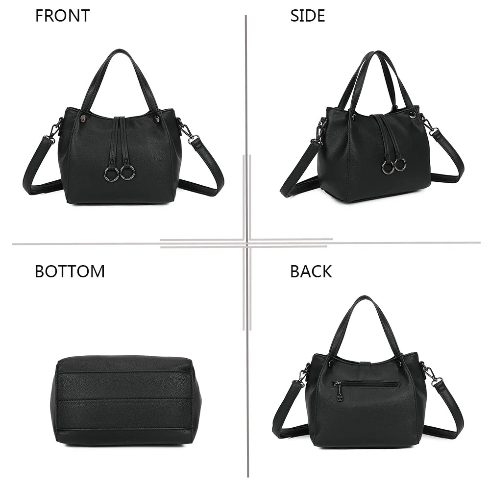 Mini Léna noir sous quatre angles : face, profil, dessous et dos de ce petit sac zippé – réf. R-1692-2