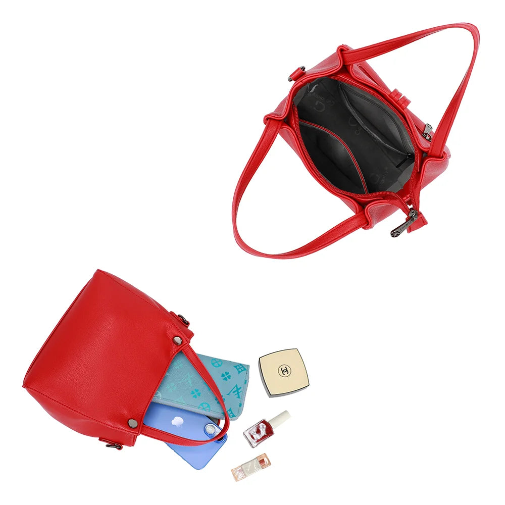 Intérieur du Mini Léna rouge : compartiment zippé qui accueille portefeuille, smartphone et poudrier – réf. R-1692-2