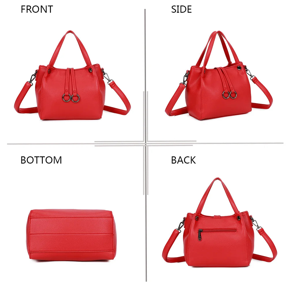 Mini Léna rouge sous quatre angles : face, profil, dessous et dos de ce petit sac zippé – réf. R-1692-2