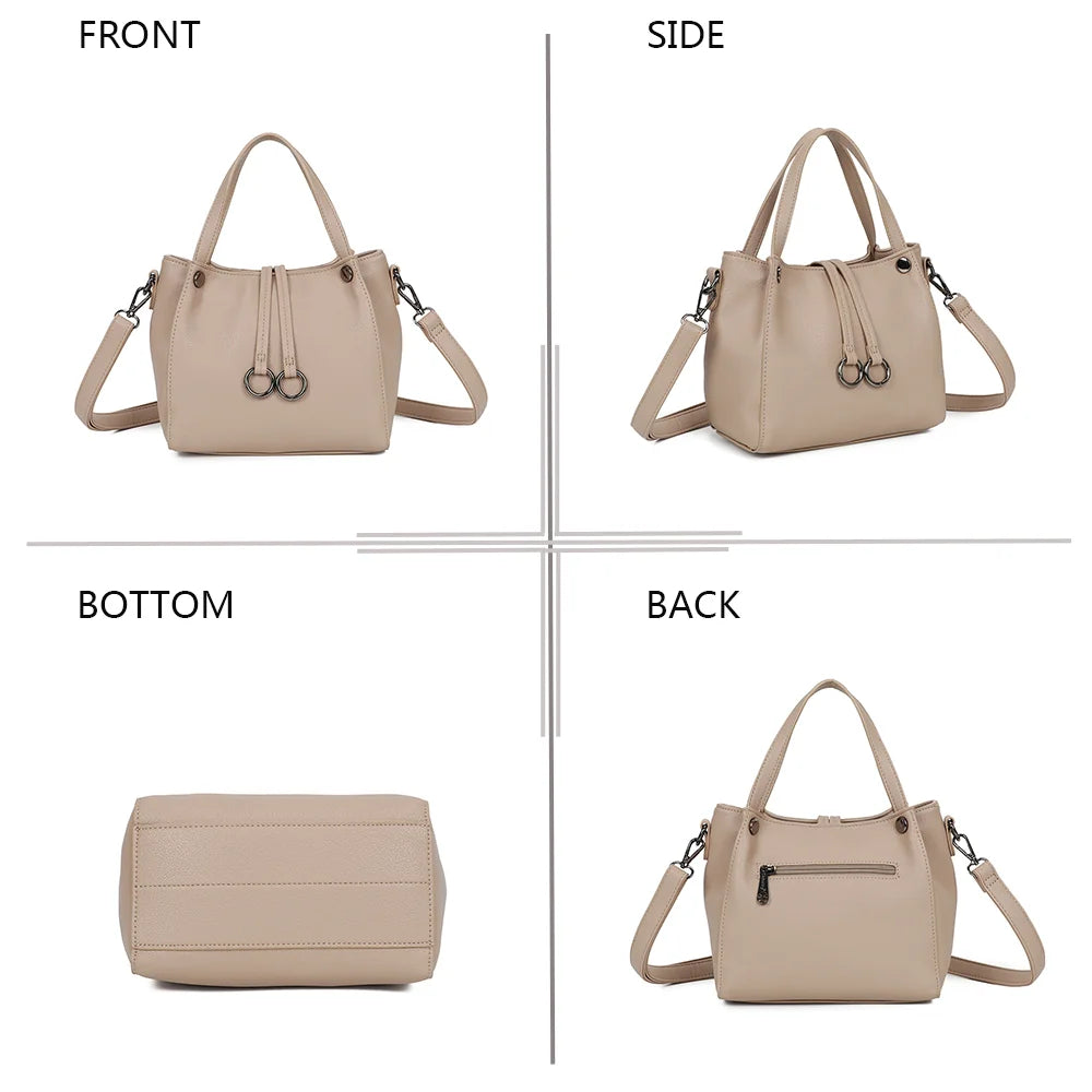 Mini Léna taupe sous quatre angles : face, profil, dessous et dos de ce petit sac zippé – réf. R-1692-2