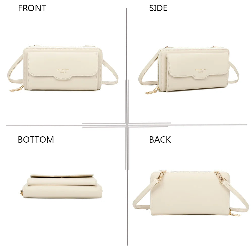 La Miniature beige sous quatre angles : face, profil, dessous et dos du petit sac bandoulière – réf. SF-69008