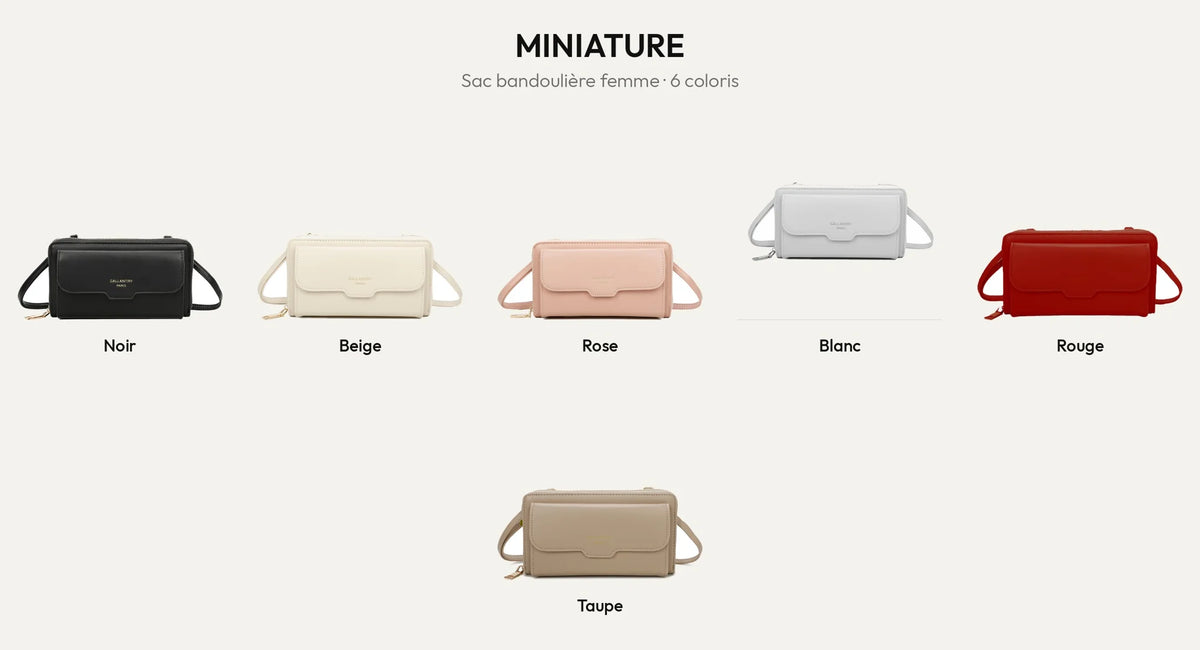 La Miniature, petit sac bandoulière portefeuille femme, dans ses différents coloris – Gallantry Paris – réf. SF-69008