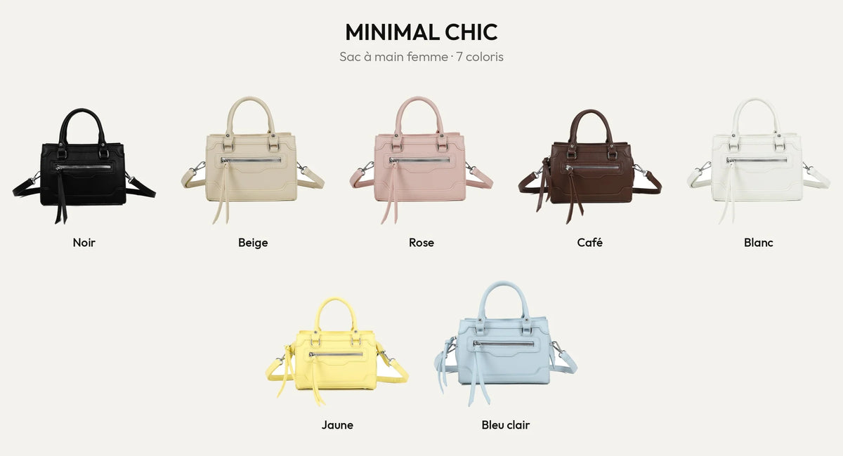 Sac à main femme Minimal Chic en 7 coloris : noir, beige, rose, coffee, blanc, jaune et bleu clair – Gallantry Paris – réf. KJ-62058