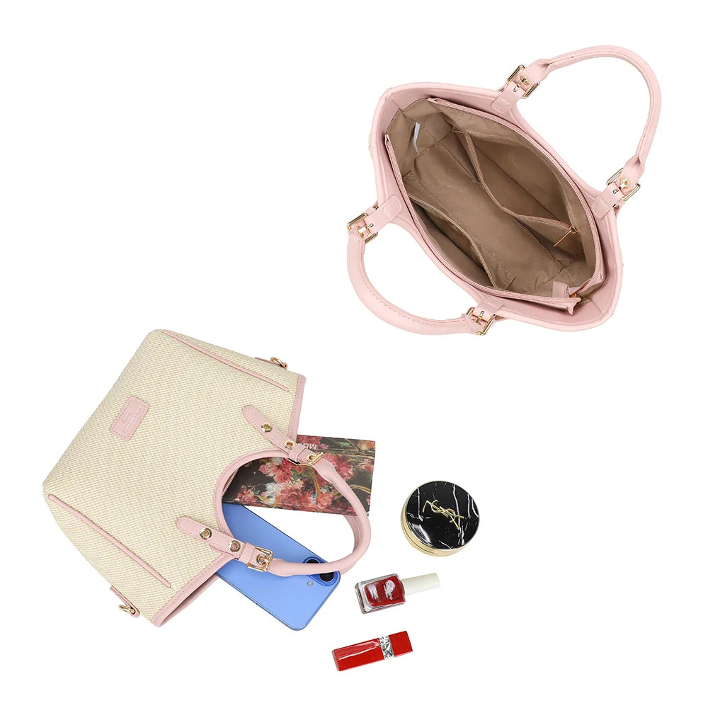 Intérieur du Minimal Riviera beige/rose : compartiment principal et poches plaquées pour les essentiels – réf. DQ-8724