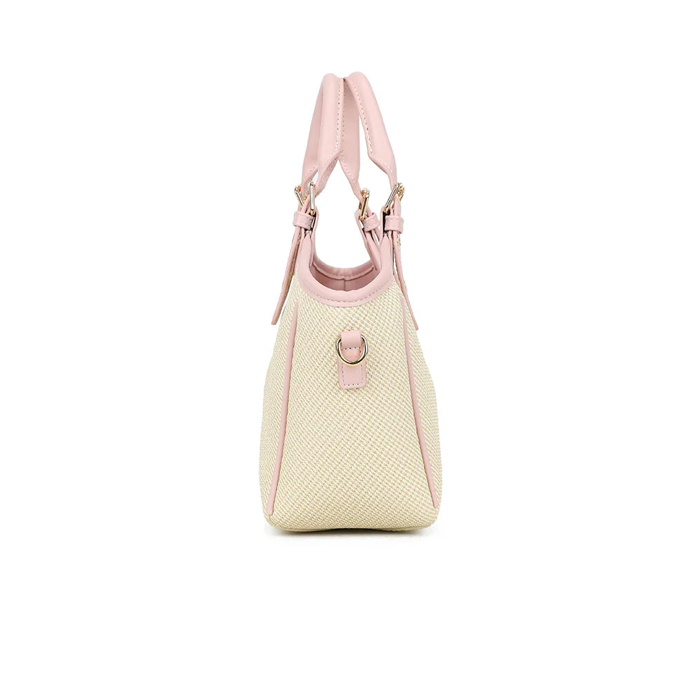 Minimal Riviera beige/rose de profil : anneau latéral doré pour accrocher la bandoulière amovible – réf. DQ-8724