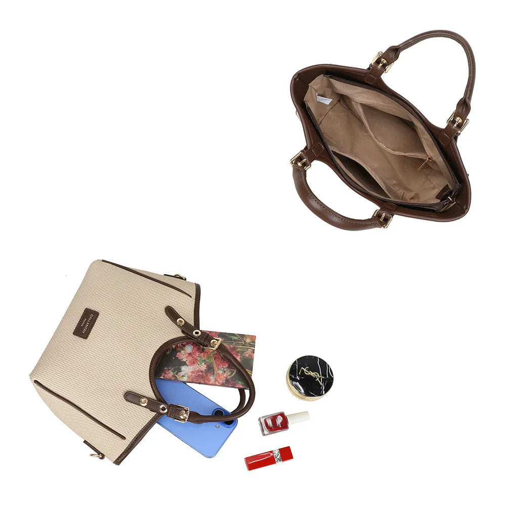 Intérieur du Minimal Riviera taupe/coffee : compartiment principal et poches plaquées pour les essentiels – réf. DQ-8724