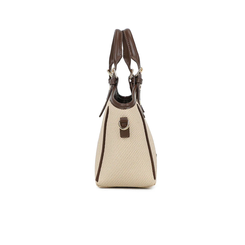 Minimal Riviera taupe/coffee de profil : anneau latéral doré pour accrocher la bandoulière amovible – réf. DQ-8724