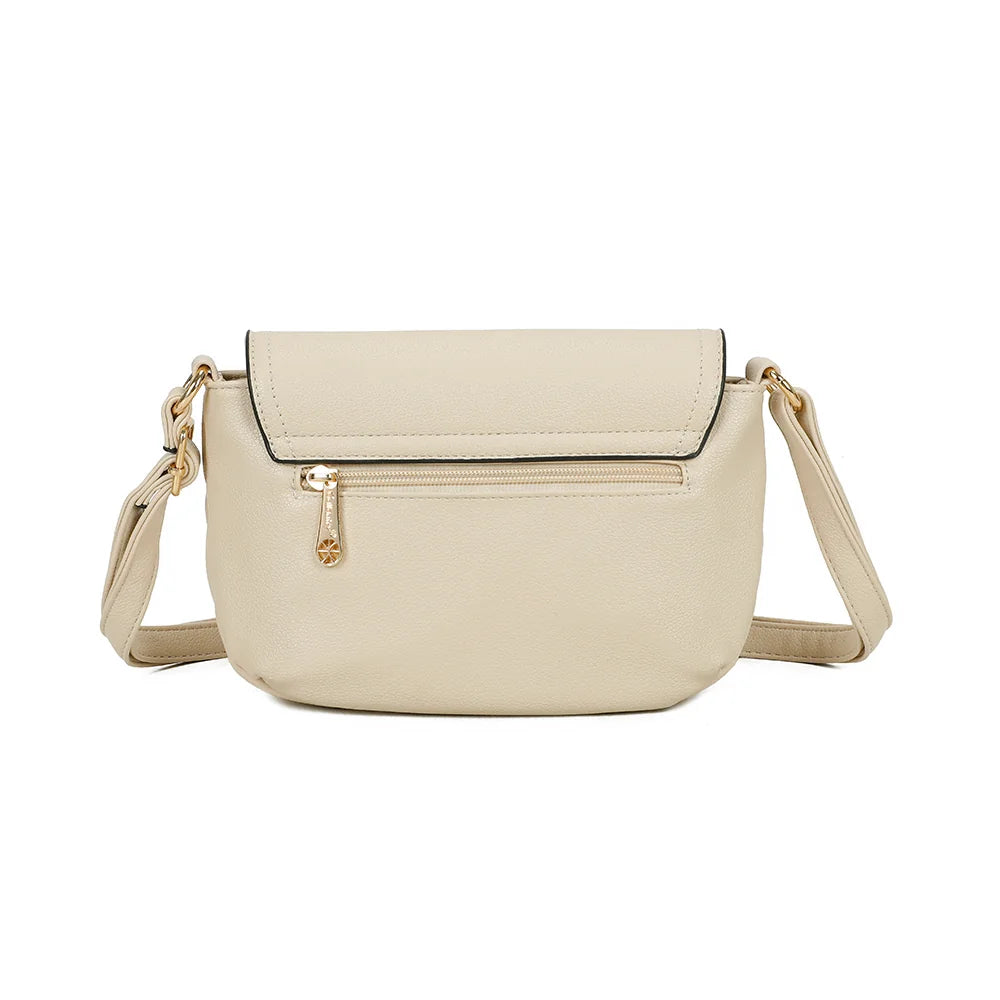 Dos du sac Mira beige : simili cuir grainé souple et attaches dorées de la bandoulière – réf. Z-83082