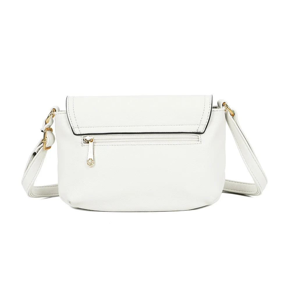 Dos du sac Mira blanc : simili cuir grainé souple et attaches dorées de la bandoulière – réf. Z-83082