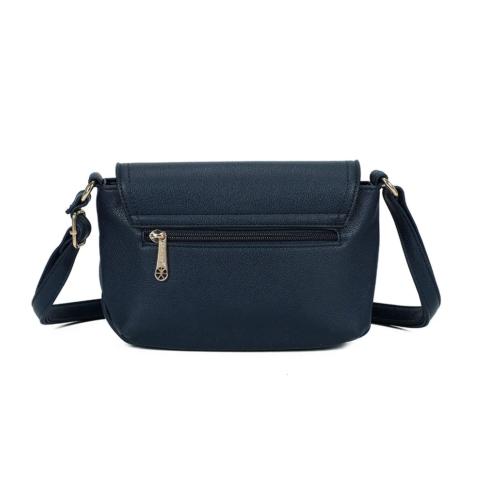 Dos du sac Mira marine : simili cuir grainé souple et attaches dorées de la bandoulière – réf. Z-83082