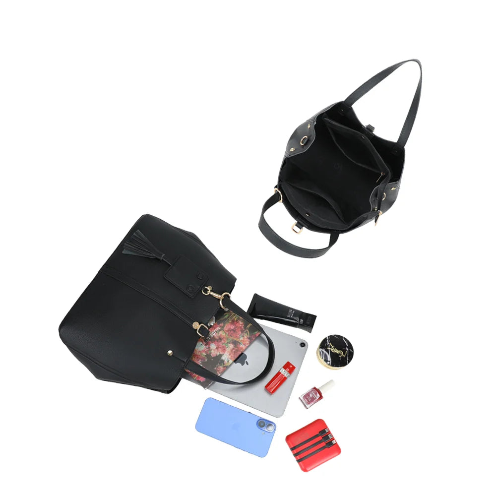 Intérieur compartimenté du Mirage noir pour organiser téléphone, portefeuille et maquillage – réf. DG-5814