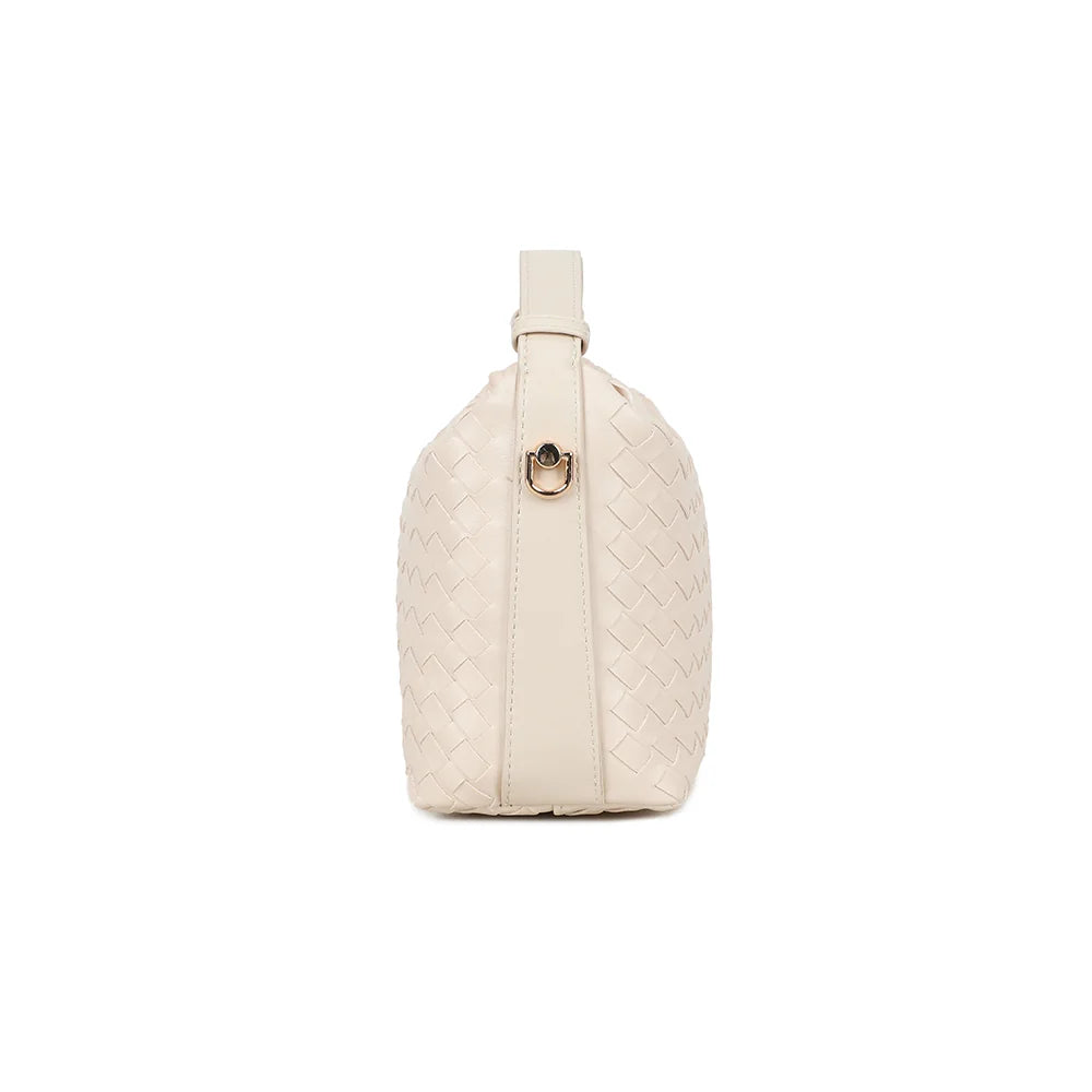Profil du Mirena beige : côtés lisses et anneau doré pour accrocher la bandoulière amovible – réf. DG-5811